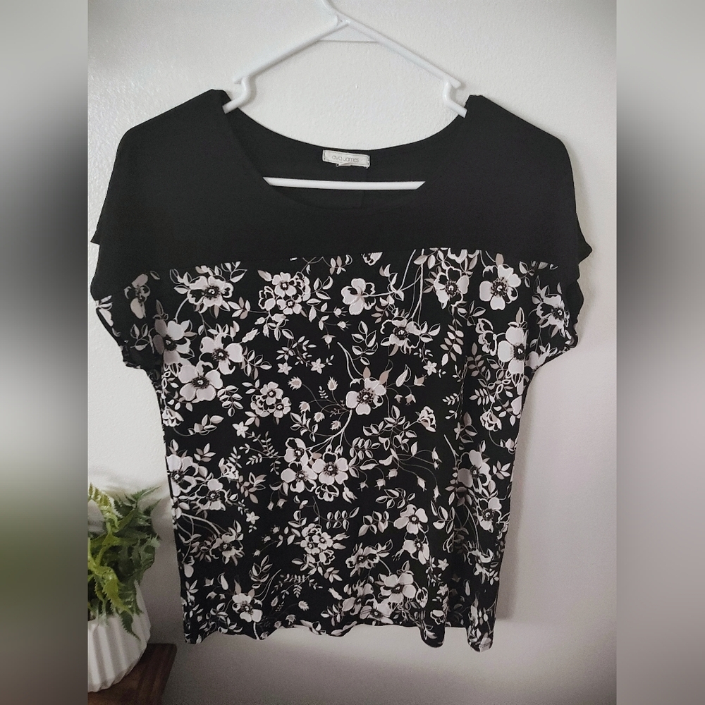 Elegant Black and White Floral Blouse